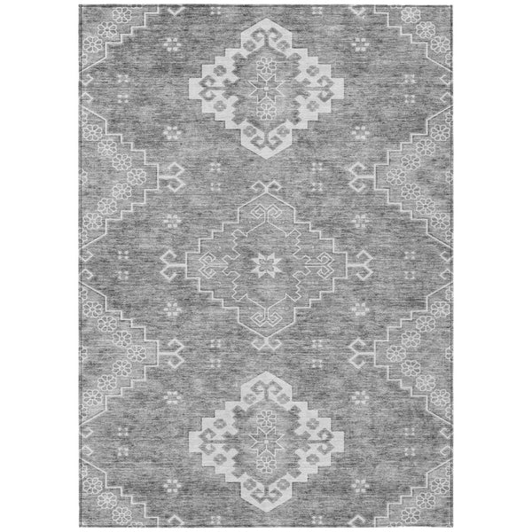 HomeRoots 5' Gray and Ivory Medallion Area Rug - Durable, Washable Design for Indoor and Outdoor Spaces 10' X 14' 589043