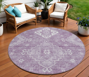 Homeroots 3'' Artichoke Green Medallion Washable Indoor Outdoor Area Rug - Stylish, Durable, And Versatile 8' Round Polyester 589046