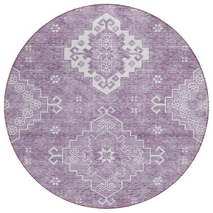 HomeRoots 5' Elegant Lavender Plum and Ivory Medallion Area Rug - Durable, Washable, Indoor/Outdoor Use 8' Round 589046