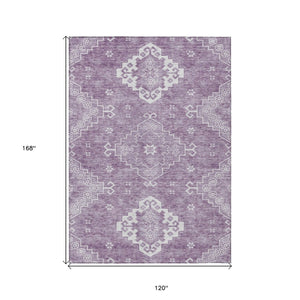 HomeRoots 5' Elegant Lavender Plum and Ivory Medallion Area Rug - Durable, Washable, Indoor/Outdoor Use 10' X 14' 589049
