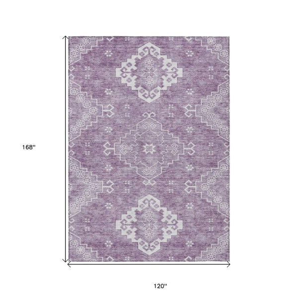 HomeRoots 5' Elegant Lavender Plum and Ivory Medallion Area Rug - Durable, Washable, Indoor/Outdoor Use 10' X 14' 589049
