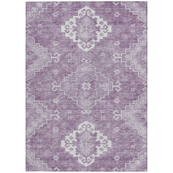 HomeRoots 5' Elegant Lavender Plum and Ivory Medallion Area Rug - Durable, Washable, Indoor/Outdoor Use 10' X 14' 589049