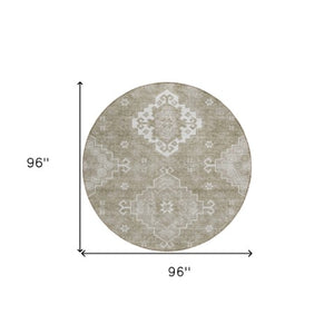 Homeroots 3'' Artichoke Green Medallion Washable Indoor Outdoor Area Rug - Stylish, Durable, And Versatile 8' Round Polyester 589052