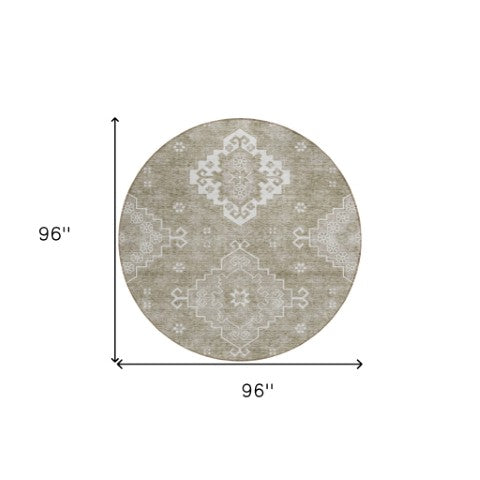 Homeroots 3'' Artichoke Green Medallion Washable Indoor Outdoor Area Rug - Stylish, Durable, And Versatile 8' Round Polyester 589052