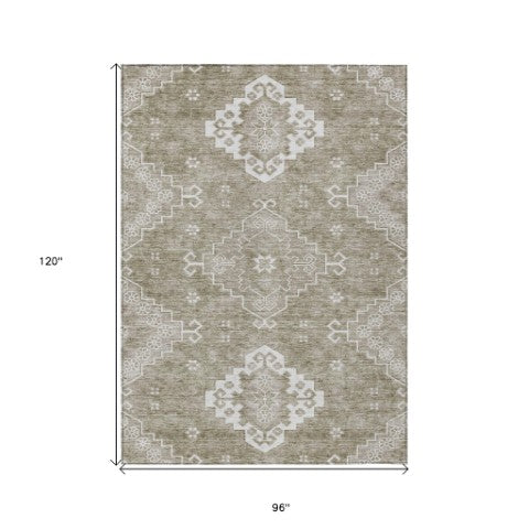 Homeroots 3'' Artichoke Green Medallion Washable Indoor Outdoor Area Rug - Stylish, Durable, And Versatile 8' X 10' Polyester 589053