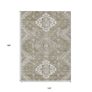 Homeroots 3'' Artichoke Green Medallion Washable Indoor Outdoor Area Rug - Stylish, Durable, And Versatile 10' X 14' Polyester 589055