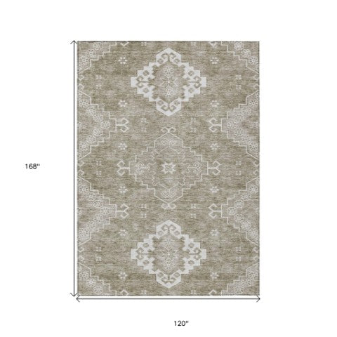 Homeroots 3'' Artichoke Green Medallion Washable Indoor Outdoor Area Rug - Stylish, Durable, And Versatile 10' X 14' Polyester 589055