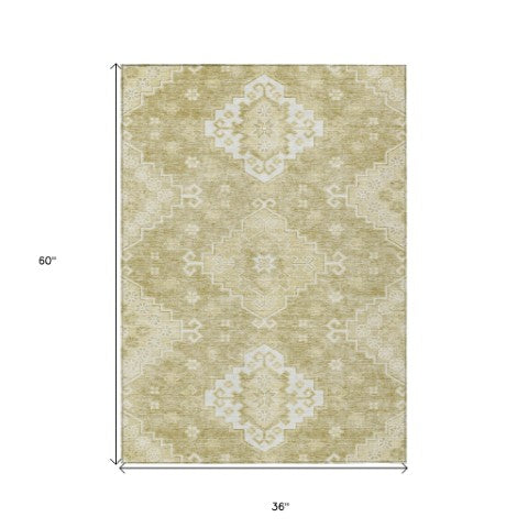 Homeroots 3'' Artichoke Green Medallion Washable Indoor Outdoor Area Rug - Stylish, Durable, And Versatile 3' X 5' Polyester 589056