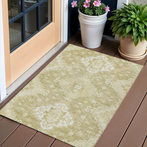 Homeroots 3'' Artichoke Green Medallion Washable Indoor Outdoor Area Rug - Stylish, Durable, And Versatile 3' X 5' Polyester 589056