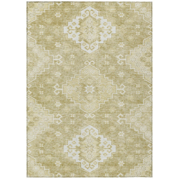 HomeRoots 5' Medallion Washable Area Rug in Wheat Gold & Ivory - Perfect for Indoor and Outdoor Spaces 5' X 8' 589057