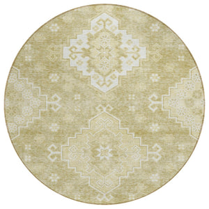 HomeRoots 5' Medallion Washable Area Rug in Wheat Gold & Ivory - Perfect for Indoor and Outdoor Spaces 8' Round 589058