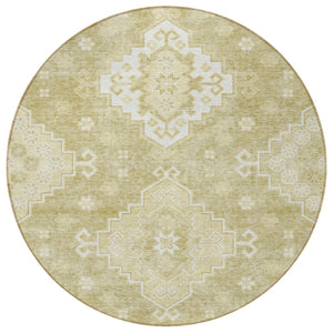 Homeroots 3'' Artichoke Green Medallion Washable Indoor Outdoor Area Rug - Stylish, Durable, And Versatile 8' Round Polyester 589058