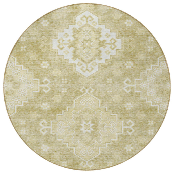 Homeroots 3'' Artichoke Green Medallion Washable Indoor Outdoor Area Rug - Stylish, Durable, And Versatile 8' Round Polyester 589058
