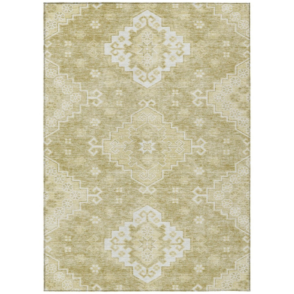 HomeRoots 9' Wheat Gold and Ivory Medallion Area Rug - Stylish, Washable, Durable for Indoor and Outdoor Spaces 9' X 12' 589060