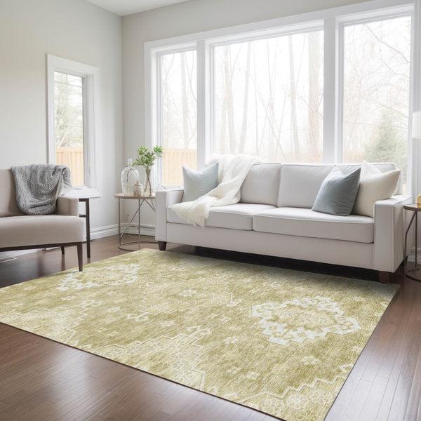 Homeroots 3'' Artichoke Green Medallion Washable Indoor Outdoor Area Rug - Stylish, Durable, And Versatile 9' X 12' Polyester 589060