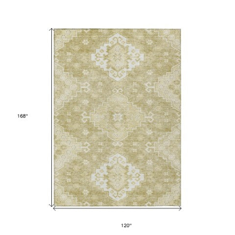 Homeroots 3'' Artichoke Green Medallion Washable Indoor Outdoor Area Rug - Stylish, Durable, And Versatile 10' X 14' Polyester 589061