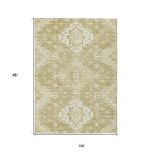 Homeroots 3'' Artichoke Green Medallion Washable Indoor Outdoor Area Rug - Stylish, Durable, And Versatile 10' X 14' Polyester 589061