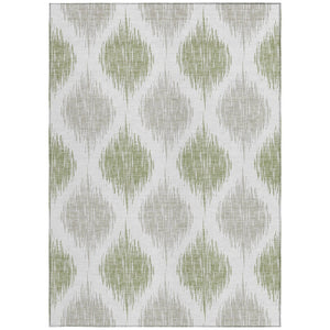 Homeroots 3' Stylish Artichoke Green Ivory Gray Ikat Washable Area Rug For Indoor Outdoor Spaces, Durable Design 3' X 5' Polyester 589062