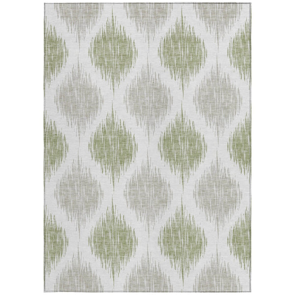 Homeroots 3' Stylish Artichoke Green Ivory Gray Ikat Washable Area Rug For Indoor Outdoor Spaces, Durable Design 3' X 5' Polyester 589062