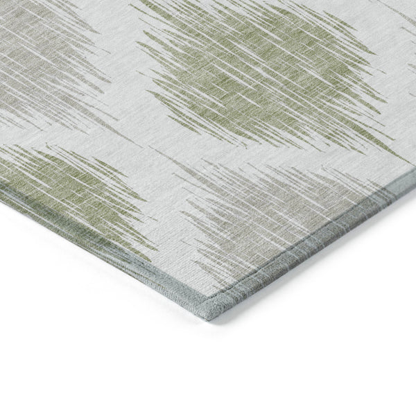 Homeroots 3' Stylish Artichoke Green Ivory Gray Ikat Washable Area Rug For Indoor Outdoor Spaces, Durable Design 5' X 8' Polyester 589063