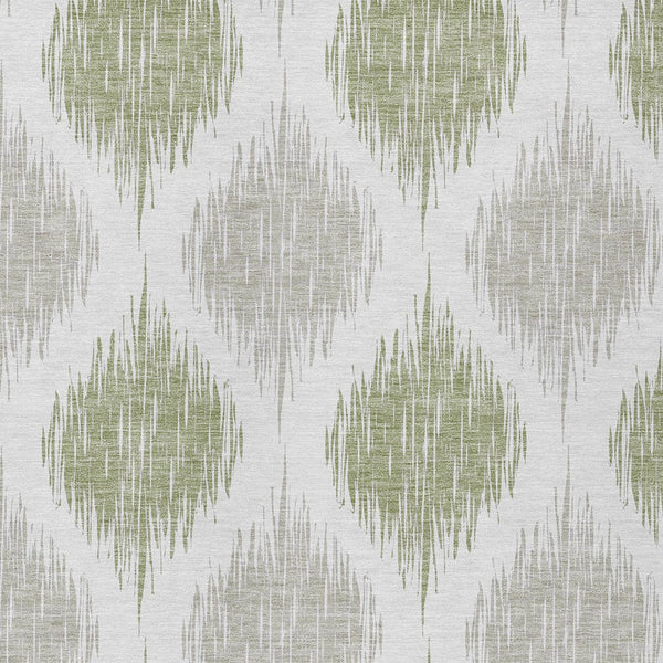 Homeroots 3' Stylish Artichoke Green Ivory Gray Ikat Washable Area Rug For Indoor Outdoor Spaces, Durable Design 5' X 8' Polyester 589063