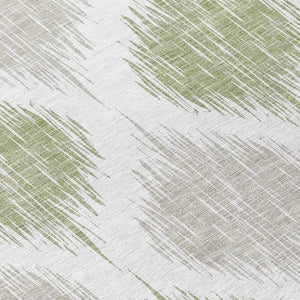 Homeroots 3' Stylish Artichoke Green Ivory Gray Ikat Washable Area Rug For Indoor Outdoor Spaces, Durable Design 8' Round Polyester 589064