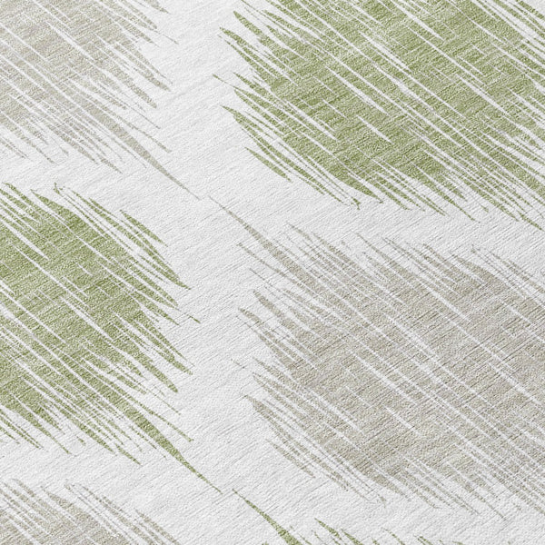 Homeroots 3' Stylish Artichoke Green Ivory Gray Ikat Washable Area Rug For Indoor Outdoor Spaces, Durable Design 8' Round Polyester 589064