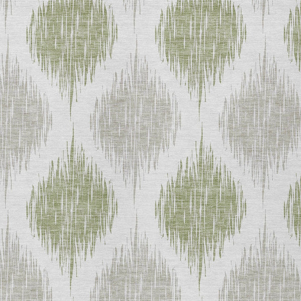Homeroots 3' Stylish Artichoke Green Ivory Gray Ikat Washable Area Rug For Indoor Outdoor Spaces, Durable Design 8' X 10' Polyester 589065