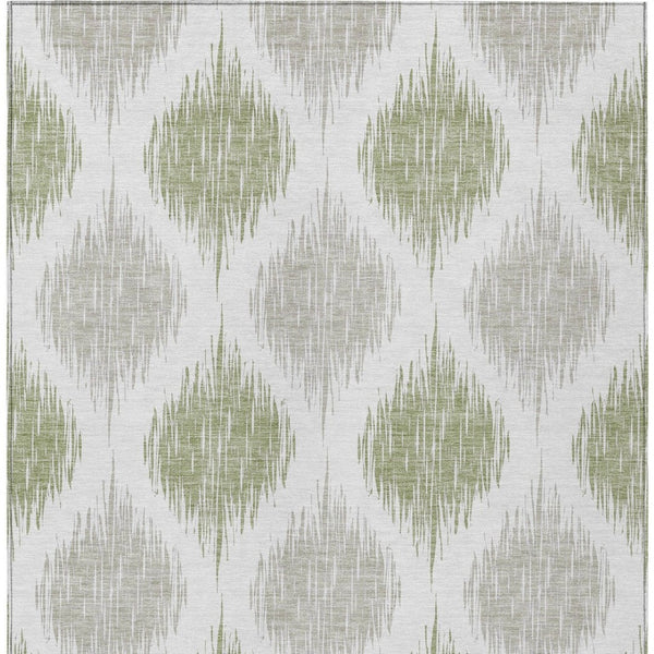 Homeroots 3' Stylish Artichoke Green Ivory Gray Ikat Washable Area Rug For Indoor Outdoor Spaces, Durable Design 9' X 12' Polyester 589066