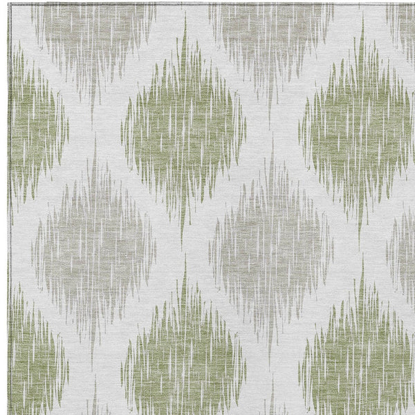 Homeroots 3' Stylish Artichoke Green Ivory Gray Ikat Washable Area Rug For Indoor Outdoor Spaces, Durable Design 9' X 12' Polyester 589066