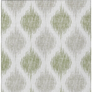Homeroots 3' Stylish Artichoke Green Ivory Gray Ikat Washable Area Rug For Indoor Outdoor Spaces, Durable Design 10' X 14' Polyester 589067
