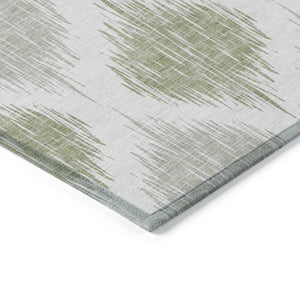 Homeroots 3' Stylish Artichoke Green Ivory Gray Ikat Washable Area Rug For Indoor Outdoor Spaces, Durable Design 10' X 14' Polyester 589067