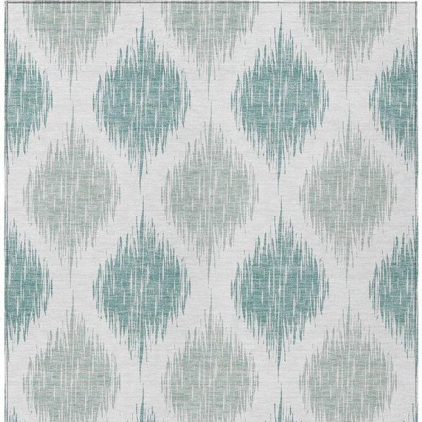 Homeroots 3' Stylish Artichoke Green Ivory Gray Ikat Washable Area Rug For Indoor Outdoor Spaces, Durable Design 3' X 5' Polyester 589068