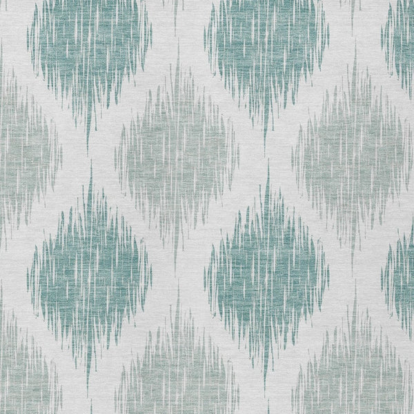 Homeroots 3' Stylish Artichoke Green Ivory Gray Ikat Washable Area Rug For Indoor Outdoor Spaces, Durable Design 3' X 5' Polyester 589068