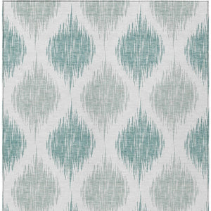 Homeroots 3' Stylish Artichoke Green Ivory Gray Ikat Washable Area Rug For Indoor Outdoor Spaces, Durable Design 5' X 8' Polyester 589069