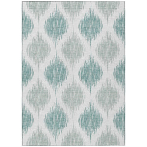 HomeRoots 5' Aqua Teal Blue and Ivory Ikat Area Rug - Stylish, Washable, Durable for Indoor or Outdoor Spaces 5' X 8' 589069