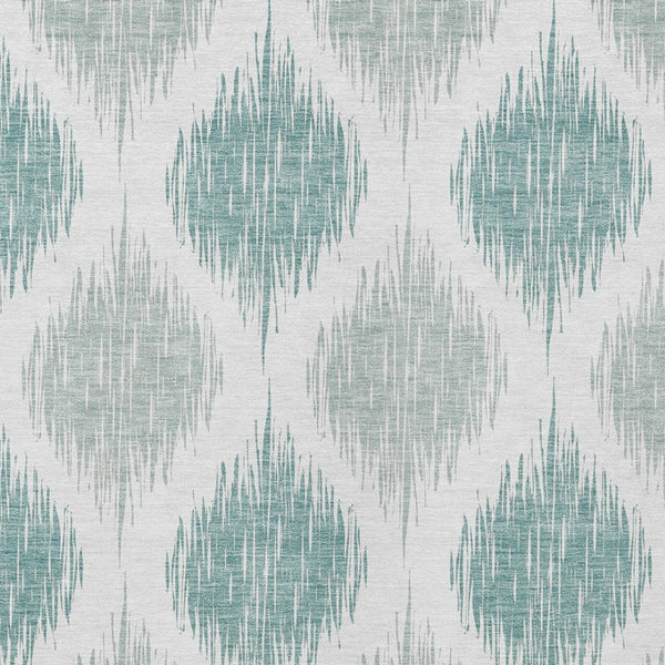 Homeroots 3' Stylish Artichoke Green Ivory Gray Ikat Washable Area Rug For Indoor Outdoor Spaces, Durable Design 5' X 8' Polyester 589069
