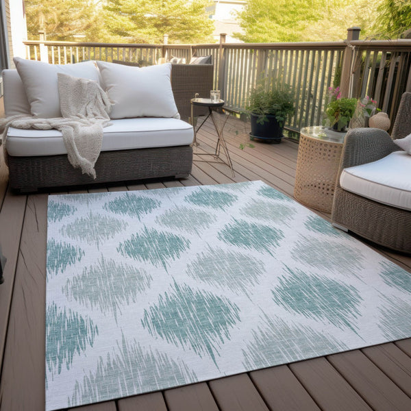 Homeroots 3' Stylish Artichoke Green Ivory Gray Ikat Washable Area Rug For Indoor Outdoor Spaces, Durable Design 9' X 12' Polyester 589072