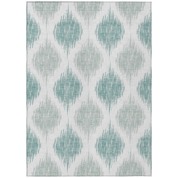 HomeRoots 9' Aqua Teal Blue and Ivory Ikat Indoor Outdoor Area Rug – Stylish, Durable, and Easy to Clean 9' X 12' 589072