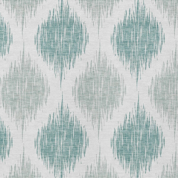 Homeroots 3' Stylish Artichoke Green Ivory Gray Ikat Washable Area Rug For Indoor Outdoor Spaces, Durable Design 10' X 14' Polyester 589073