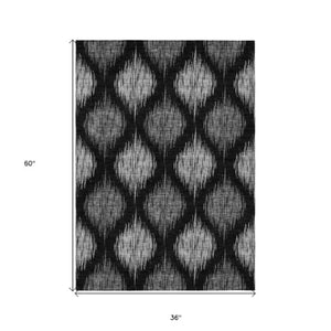 Homeroots 3' Stylish Artichoke Green Ivory Gray Ikat Washable Area Rug For Indoor Outdoor Spaces, Durable Design 3' X 5' Polyester 589074