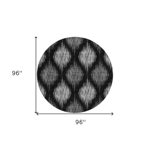 Homeroots 3' Stylish Artichoke Green Ivory Gray Ikat Washable Area Rug For Indoor Outdoor Spaces, Durable Design 8' Round Polyester 589076