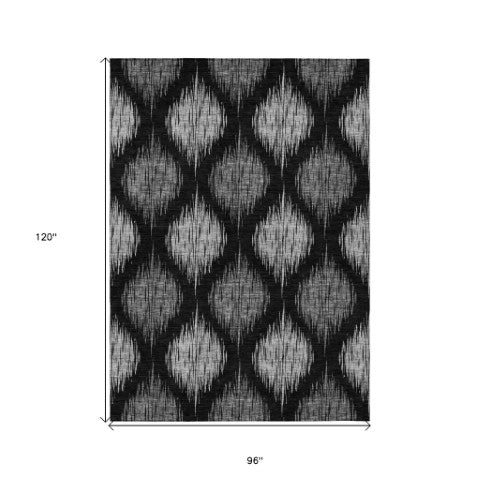 Homeroots 3' Stylish Artichoke Green Ivory Gray Ikat Washable Area Rug For Indoor Outdoor Spaces, Durable Design 8' X 10' Polyester 589077