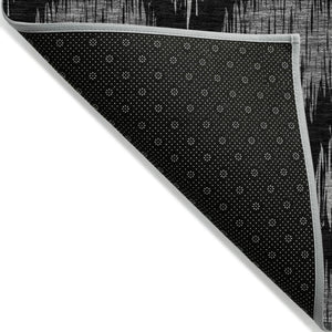 Homeroots 3' Stylish Artichoke Green Ivory Gray Ikat Washable Area Rug For Indoor Outdoor Spaces, Durable Design 8' X 10' Polyester 589077