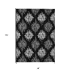 Homeroots 3' Stylish Artichoke Green Ivory Gray Ikat Washable Area Rug For Indoor Outdoor Spaces, Durable Design 9' X 12' Polyester 589078