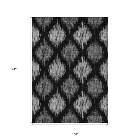 Homeroots 3' Stylish Artichoke Green Ivory Gray Ikat Washable Area Rug For Indoor Outdoor Spaces, Durable Design 9' X 12' Polyester 589078