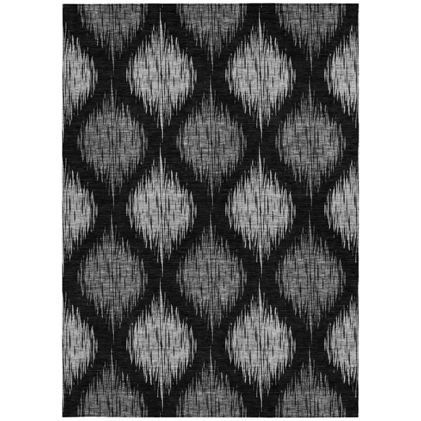 Homeroots 3' Stylish Artichoke Green Ivory Gray Ikat Washable Area Rug For Indoor Outdoor Spaces, Durable Design 10' X 14' Polyester 589079