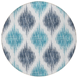 Homeroots 3' Stylish Artichoke Green Ivory Gray Ikat Washable Area Rug For Indoor Outdoor Spaces, Durable Design 8' Round Polyester 589082