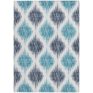 Homeroots 3' Stylish Artichoke Green Ivory Gray Ikat Washable Area Rug For Indoor Outdoor Spaces, Durable Design 8' X 10' Polyester 589083