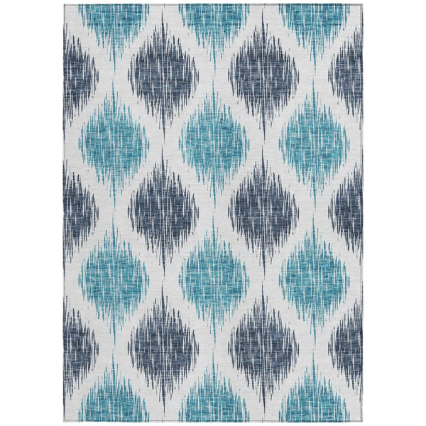 Homeroots 3' Stylish Artichoke Green Ivory Gray Ikat Washable Area Rug For Indoor Outdoor Spaces, Durable Design 8' X 10' Polyester 589083